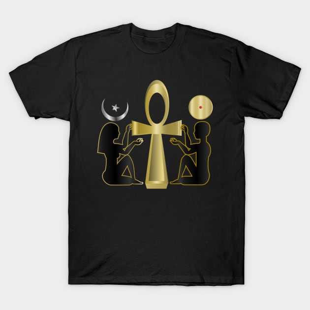 Male Female Gold Ankh - Black T-Shirt by geodesyn